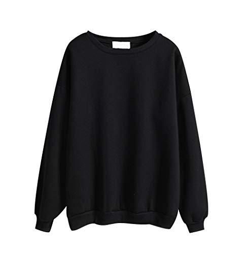 Sudaderas Mujer sin Capucha Sudaderas Lisas Chicas Sudadera Oversize Mujer Tallas Grandes Casual Sudadera Manga Larga Cuello Redondo Basicas Anchas Juveniles Chica Invierno Pullover Simples Negro L