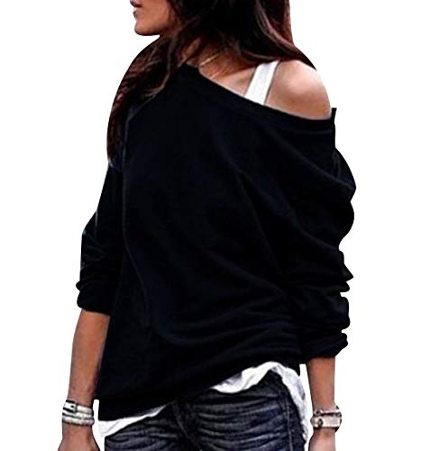 Sudaderas Mujer Sudadera Hombros Descubiertos Chica Oversize Sudaderas Lisas sin Capucha Basicas Casual Anchas Jersey Camisetas Manga Larga Mujer Tallas Grandes Deportivas Bonitas Simples Negro XL