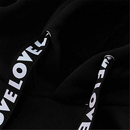Sudaderas Mujer Tallas Grandes con Capucha Pullover de Manga Larga Tops Otoño Invierno (Negro, XX-Large)