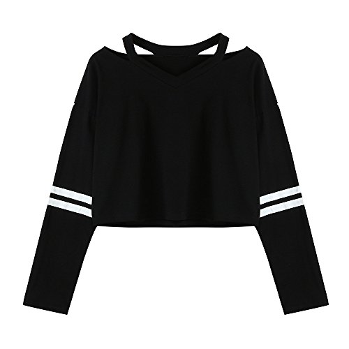 Sudaderas Mujer Tumblr Cortas Chica Adolescente Niña - Deportivo Camiseta de Manga Larga con Cuello en V Tops - Modernas Ropa Invierno Otoño 2019