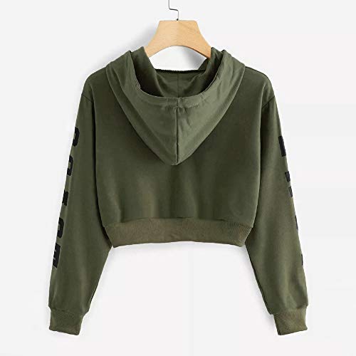 Sudaderas Mujer Tumblr Cortas con Capucha Chica Adolescente Niña - East Coast Camiseta Manga Larga Tops -Modernas Ropa Invierno Otoño 2019 (XS, Ejercito Verde)