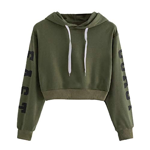 Sudaderas Mujer Tumblr Cortas con Capucha Chica Adolescente Niña - East Coast Camiseta Manga Larga Tops -Modernas Ropa Invierno Otoño 2019 (XS, Ejercito Verde)