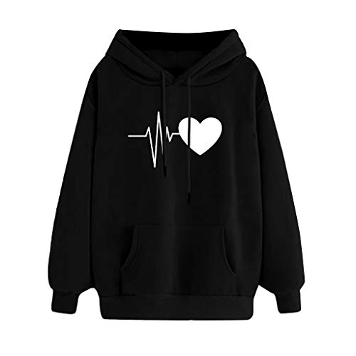 Sudaderas Mujer Tumblr Invierno Adolescentes Chicas Sudadera con Capucha y Bolsillo - Latido del Corazón Camiseta de Manga Larga 2019 Otoño