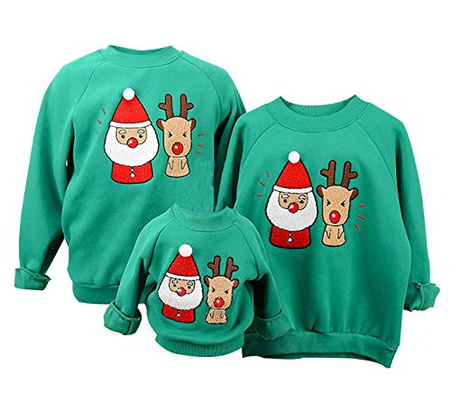 Sudaderas Navideñas Familiares Sudadera Navidad Hombre Mujer Niña Niño Jersey Suéter Navideño Sudadera Navideña Familia Reno Jerseys Navideños Parejas Cuello Redondo Ancha Larga Invierno Verde 2-4 T