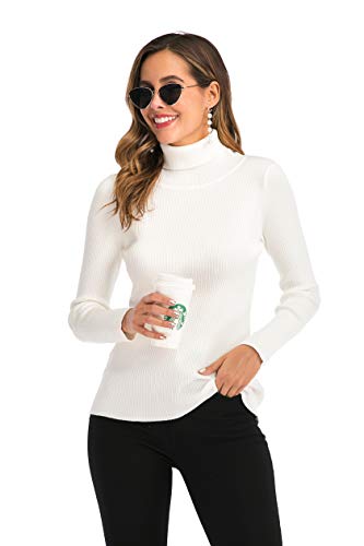 Suéter Cuello Alto para Mujer Pull-Over Tops Primavera Otoño Suéter de Punto Suéter de Invierno cálido y Elegante Suéter Elegante Calcetín Moderno Cuello Alto Alto Mujer Básico