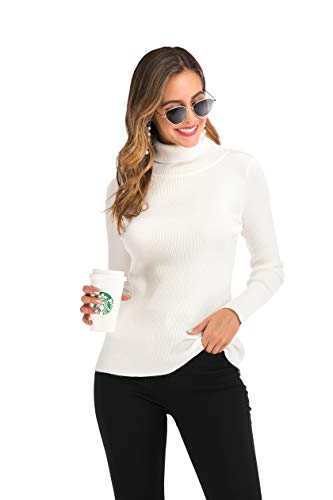 Suéter Cuello Alto para Mujer Pull-Over Tops Primavera Otoño Suéter de Punto Suéter de Invierno cálido y Elegante Suéter Elegante Calcetín Moderno Cuello Alto Alto Mujer Básico