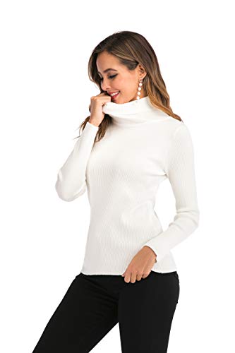 Suéter Cuello Alto para Mujer Pull-Over Tops Primavera Otoño Suéter de Punto Suéter de Invierno cálido y Elegante Suéter Elegante Calcetín Moderno Cuello Alto Alto Mujer Básico