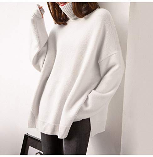 Suéter de Cachemira para Mujer - Suéter de Cachemira con Cuello Alto de Moda (Blanco, X-Large)
