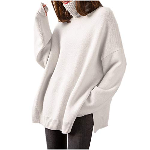 Suéter de Cachemira para Mujer - Suéter de Cachemira con Cuello Alto de Moda (Blanco, X-Large)