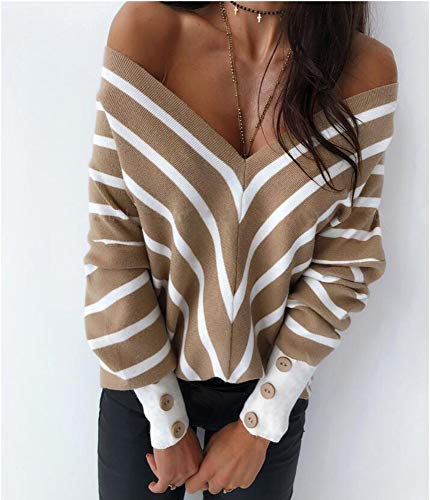Suéter de Punto con Cuello en V para Mujer Suéter Abrigo Suéter Dividido Suéteres Jerseys