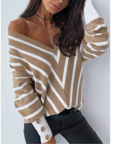 Suéter de Punto con Cuello en V para Mujer Suéter Abrigo Suéter Dividido Suéteres Jerseys