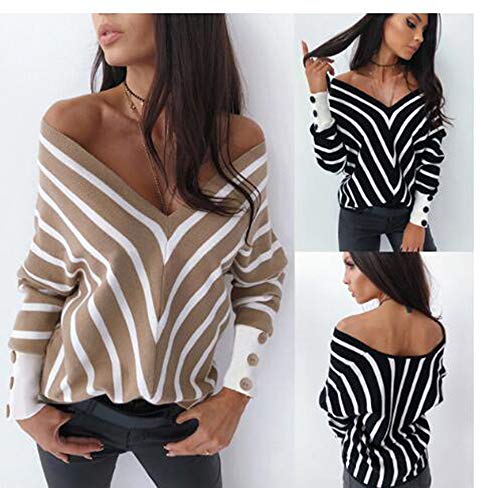 Suéter de Punto con Cuello en V para Mujer Suéter Abrigo Suéter Dividido Suéteres Jerseys