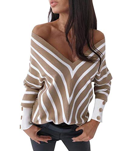 Suéter de Punto con Cuello en V para Mujer Suéter Abrigo Suéter Dividido Suéteres Jerseys