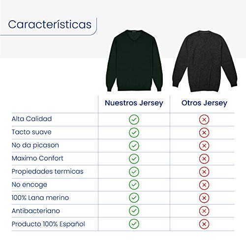 Sueter Hombre 100% Lana Merino/Jersey con Cuello de Pico de Manga Larga/Ropa de Hombres Fabricada en España/Tallas Grandes (Verde, L)