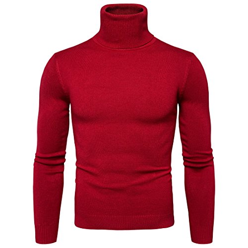 Suéter para Hombre Cuello Alto Jersey de Punto Básico Manga Larga de Color Liso