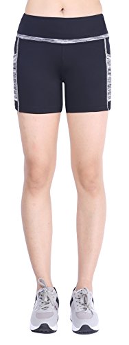 Sugar Pocket Pantalones Cortos Deprtivas con Bolsillos para Mujer Correr Gym(S,Negro/Gris)