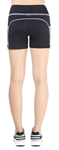 Sugar Pocket Pantalones Cortos Deprtivas con Bolsillos para Mujer Correr Gym(S,Negro/Gris)