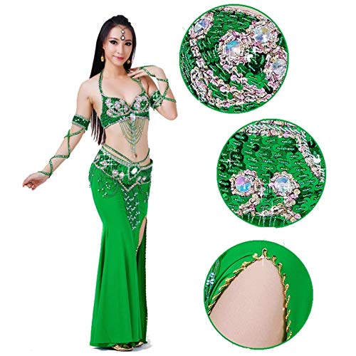 Sujetador Falda Danza del Vientre Ropa de Baile Traje de Danza del Vientre Falda Larga Flamenca Mujer Trajes de Baile Vestidos Sexy Falda Maxi (Color : Red, Size : MD)