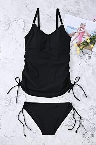 Summer Mae Tankini Halter Embarazo Traje de Baño Dos Piezas de Maternidad para Mujer Negro M