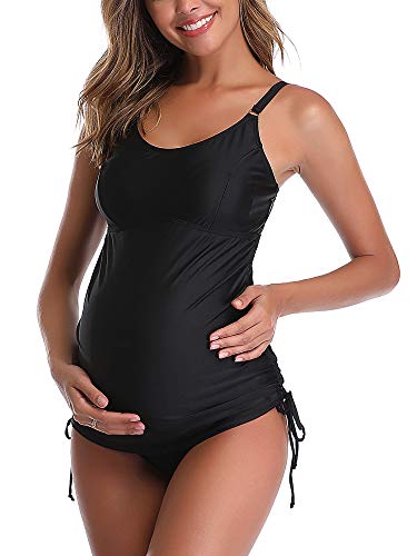 Summer Mae Tankini Halter Embarazo Traje de Baño Dos Piezas de Maternidad para Mujer Negro M