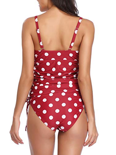 Summer Mae Tankini Halter Embarazo Traje de Baño Dos Piezas de Maternidad para Mujer Rojo con Lunares S