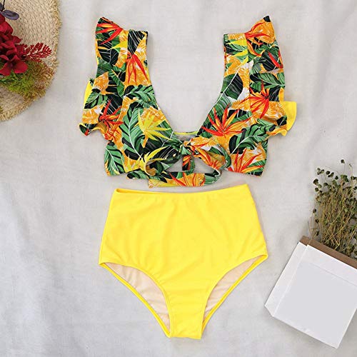 Summerwindy Bikinis Sexis de Cintura Alta, Traje de BaaO para Mujer, Trajes de BaaO con Volantes en el Hombro, Ropa de Playa, Biquini Push Up para Mujer L