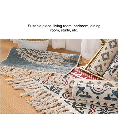 Sumshy Alfombra etnica Bohemia algodón y Ropa Alfombra Sala alfombras de habitacion de Estar Dormitorio cabecera Alfombra étnica Vintage Borla de Viento - 80x50cm
