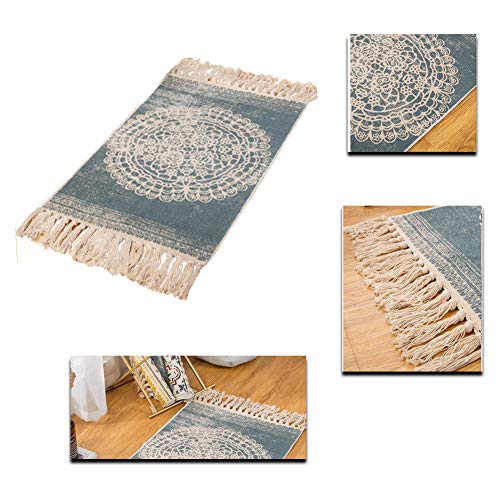 Sumshy Alfombra etnica Bohemia algodón y Ropa Alfombra Sala alfombras de habitacion de Estar Dormitorio cabecera Alfombra étnica Vintage Borla de Viento - 80x50cm