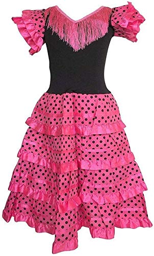 SUNBIRD Vestido baile sevillanas fucsia lunares talla 4