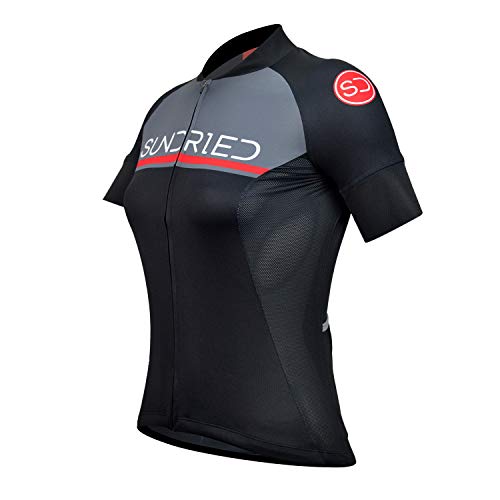 Sundried Kit de Manga Corta para Mujer Jersey de Ciclo Bici del Camino y Bicicletas de montaña (Negro, XXL)