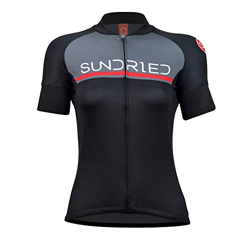 Sundried Kit de Manga Corta para Mujer Jersey de Ciclo Bici del Camino y Bicicletas de montaña (Negro, XXL)