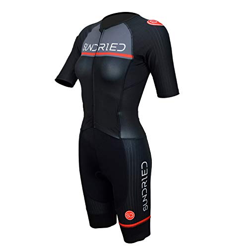 Sundried Womens Pro Trisuit Triatlón de una pieza Aero Ciclismo skinsuit Tri Suit (Negro, L)