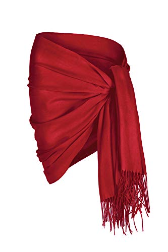 Sunning Cashmere Blend Scarf Pashmina Shawl Wrap. Ideal for for Evening & Day Wear. Soft & Warm, Easy Care Oversized Pashmina Wrap. Ladies Cashmere Scarf Wrap, One Size: 172 x 68 cms (Burnt Red)