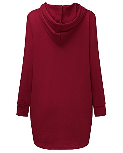 SUNNYME Mujer Sudaderas con Capucha Largas Casual Manga Larga con Capucha Sudaderas Blusas Otono Invier Rojo S