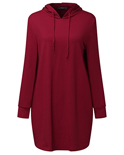 SUNNYME Mujer Sudaderas con Capucha Largas Casual Manga Larga con Capucha Sudaderas Blusas Otono Invier Rojo S