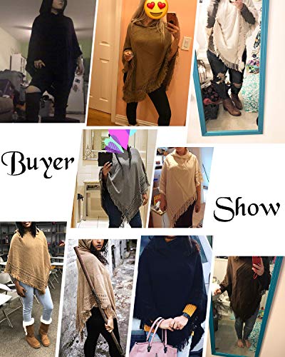 SUNNYME Poncho de Las Mujeres Punto con Flecos Hueco con Capucha Talla Grande Calentar Otoño e Invierno Rojo Blanco F