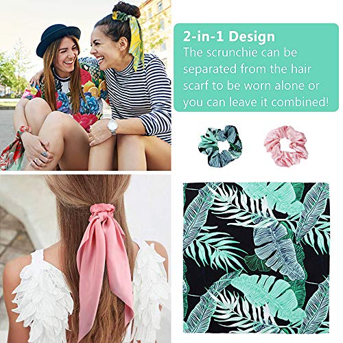 SUNPAT 8Pcs Pañuelos para el Pelo Gomas Para el Cabello Chiffon Floral Gomas Para el Cabello Bandas Para el Cabello Cola de Caballo Gomas Para el Pelo 2 en 1 Accesorios Para Mujeres Niñas
