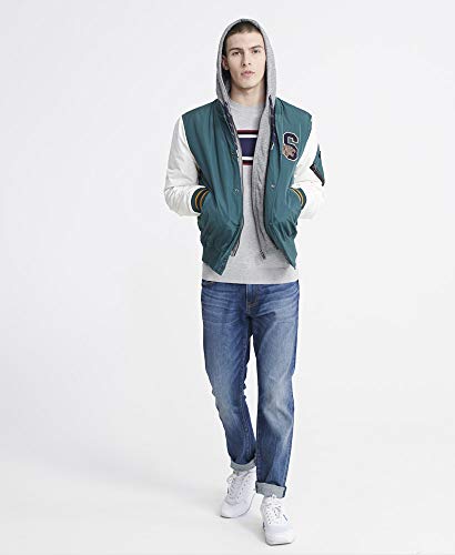 Superdry Hombre Jersey a Rayas con Cuello Redondo Trophy Gris Claro Jaspeado XXL