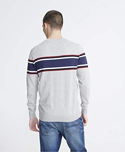 Superdry Hombre Jersey a Rayas con Cuello Redondo Trophy Gris Claro Jaspeado XXL