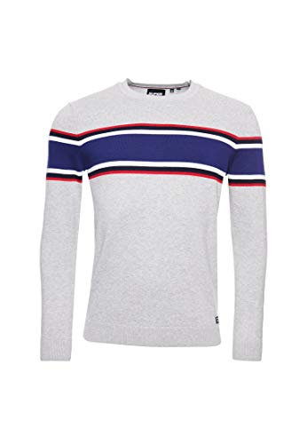 Superdry Hombre Jersey a Rayas con Cuello Redondo Trophy Gris Claro Jaspeado XXL