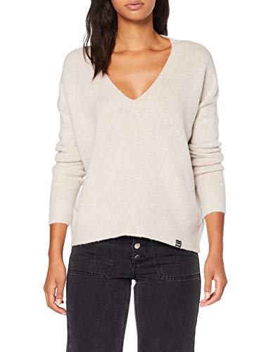 Superdry Isabella Slouch Vee Knit suéter, Beige (Oatmeal 18c), L (Talla del Fabricante:14) para Mujer