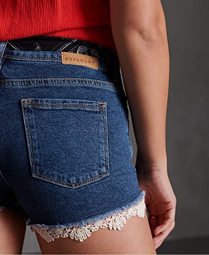 Superdry Lace Hot Short Pantalones Cortos, Marrón (Dark Indigo Aged Q8q), 52 (Talla del Fabricante: 34) para Mujer