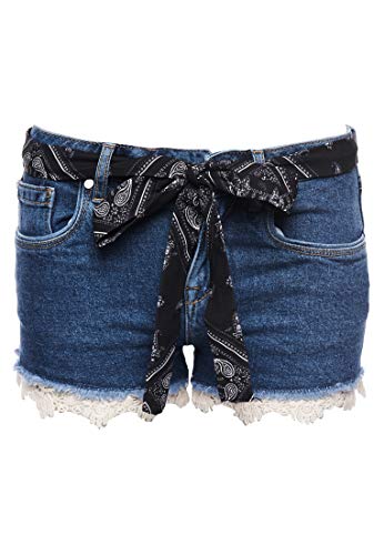 Superdry Lace Hot Short Pantalones Cortos, Marrón (Dark Indigo Aged Q8q), 52 (Talla del Fabricante: 34) para Mujer