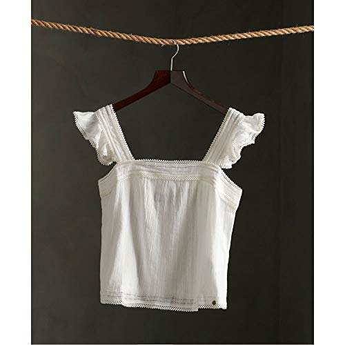 Superdry Layne Textured Lace Top Camiseta de Tirantes, Blanco (White 04c), S (Talla del Fabricante:10) para Mujer