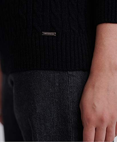 Superdry Mujer Jersey de Cuello Vuelto en Punto Trenzado Croyde Negro 42