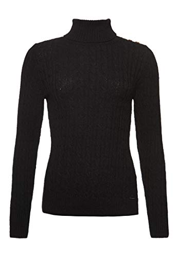 Superdry Mujer Jersey de Cuello Vuelto en Punto Trenzado Croyde Negro 42