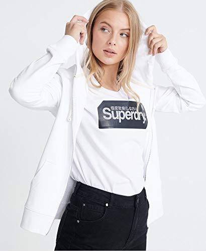 Superdry Mujer Sudadera de Rizo de algodón orgánico con Capucha y Cremallera de Blanco Brillante 42