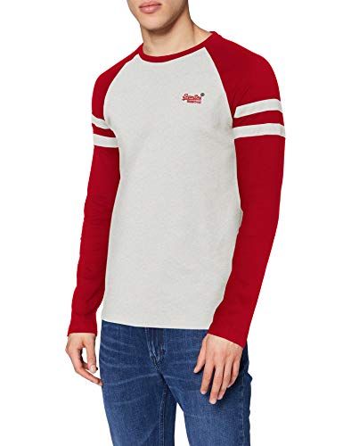 Superdry OL Softball Ringer LS Top Camiseta sin Mangas, Gris (Mcqueen Marl 43d), L para Hombre