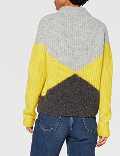 Superdry Super Lux Diamond Ribbed Crew suéter, Lead Grey/Staten Yellow, XXS para Mujer