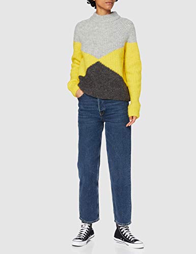Superdry Super Lux Diamond Ribbed Crew suéter, Lead Grey/Staten Yellow, XXS para Mujer